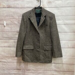 VINTAGE LAUREN RALPH LAUREN TWEED EQUESTRIAN 100% WOOL BLAZER IN HERRINGBONE